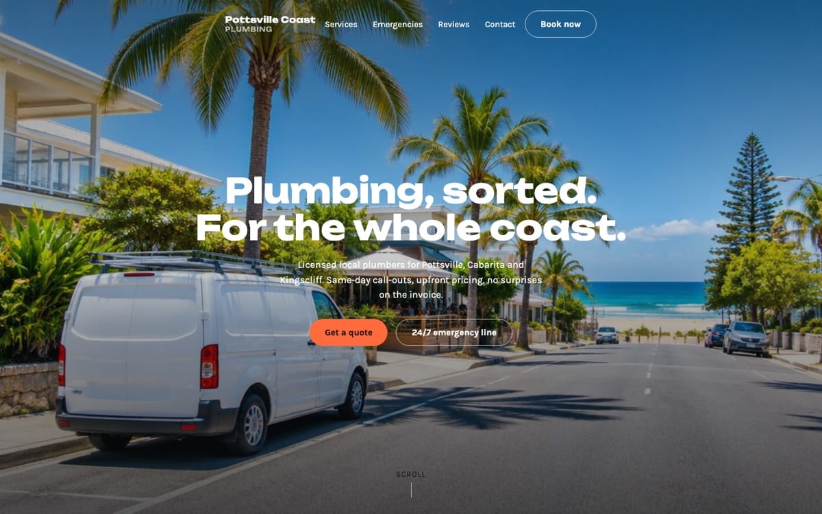 Pottsville Coast Plumbing example website: plumbing, sorted, for the whole coast